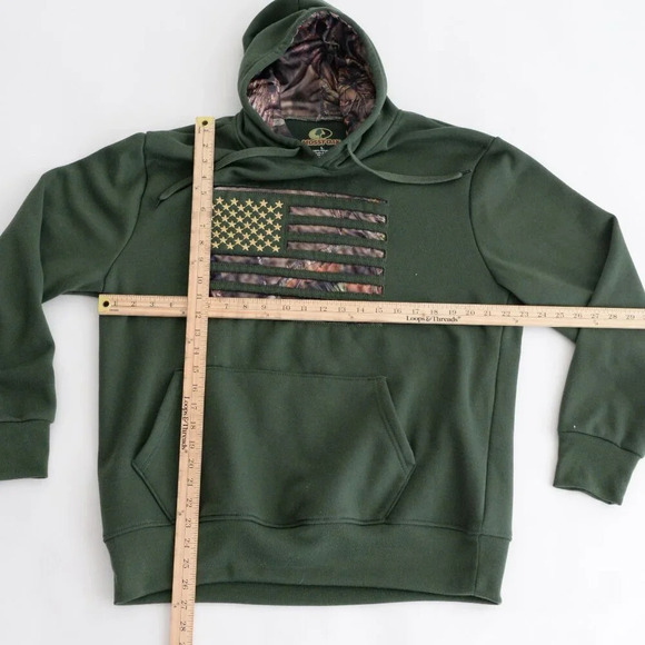 Mossy Oak Green And Brown Camo Patriotic Flag Hooded Pullover Sweater Large - Picture 4 of 10